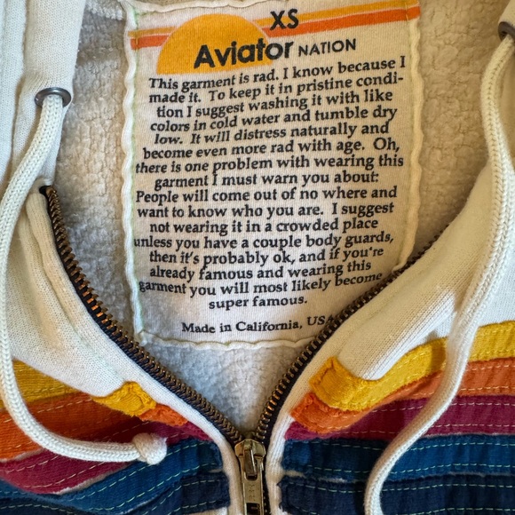 Aviator Nation Five Stripe Hoodie in Vintage White - Size XS - Picture 3 of 4